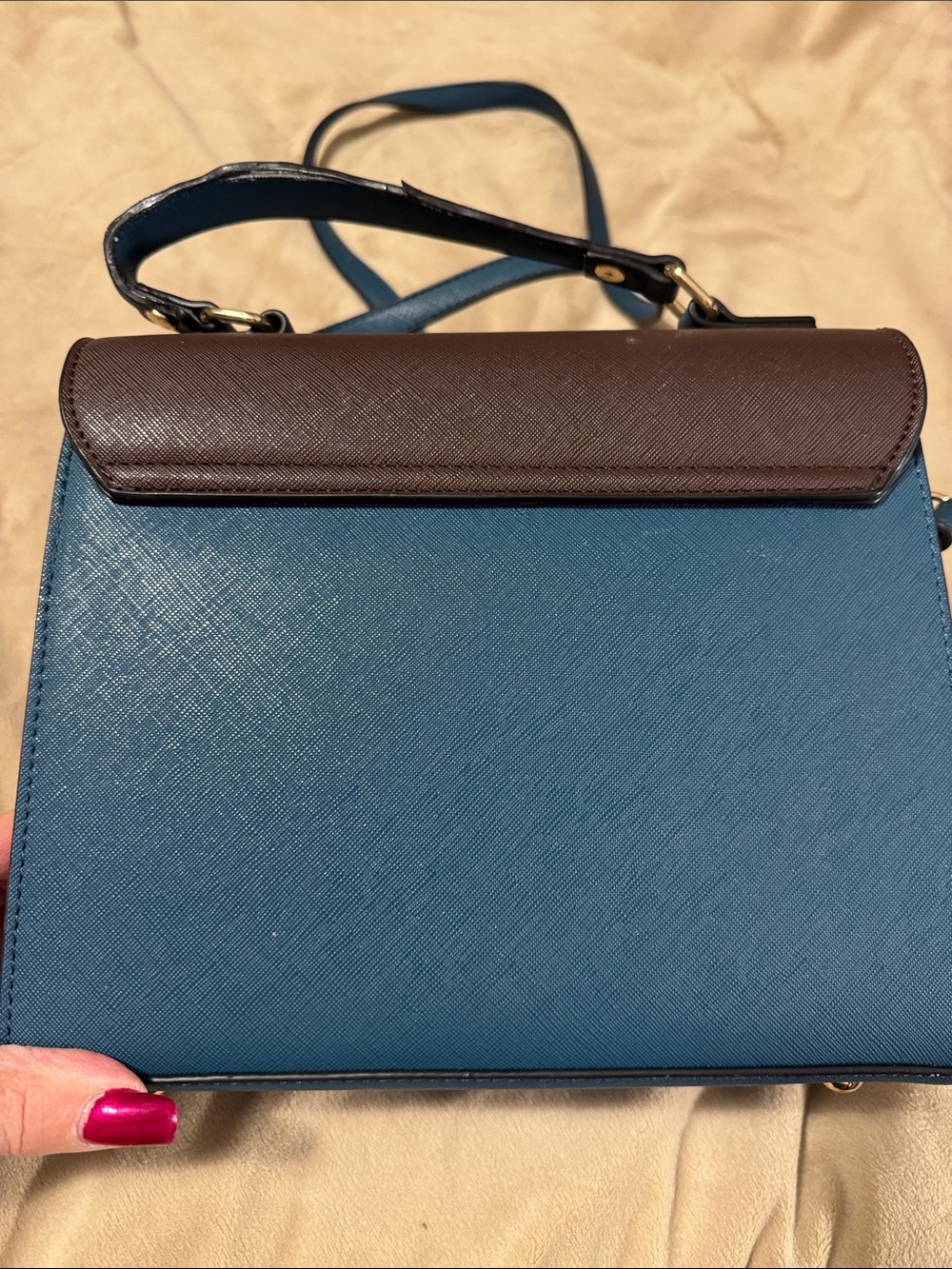 Dune of London Blue and Brown Structured Top-Handle Crossbody Bag - Picture 4 of 9